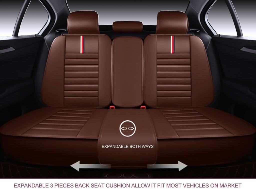 OASIS AUTO Car Seat Covers Full Set Premium Waterproof Faux Leather Cushion Universal Accessories Fit SUV Truck Sedan Automotive Vehicle Auto Interior Protector (OS-001 Brown)
