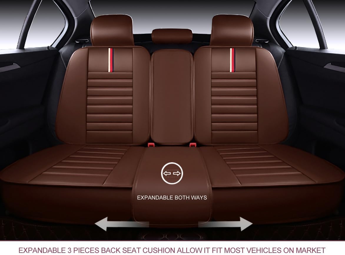 OASIS AUTO Car Seat Covers Full Set Premium Waterproof Faux Leather Cushion Universal Accessories Fit SUV Truck Sedan Automotive Vehicle Auto Interior Protector (OS-001 Brown)
