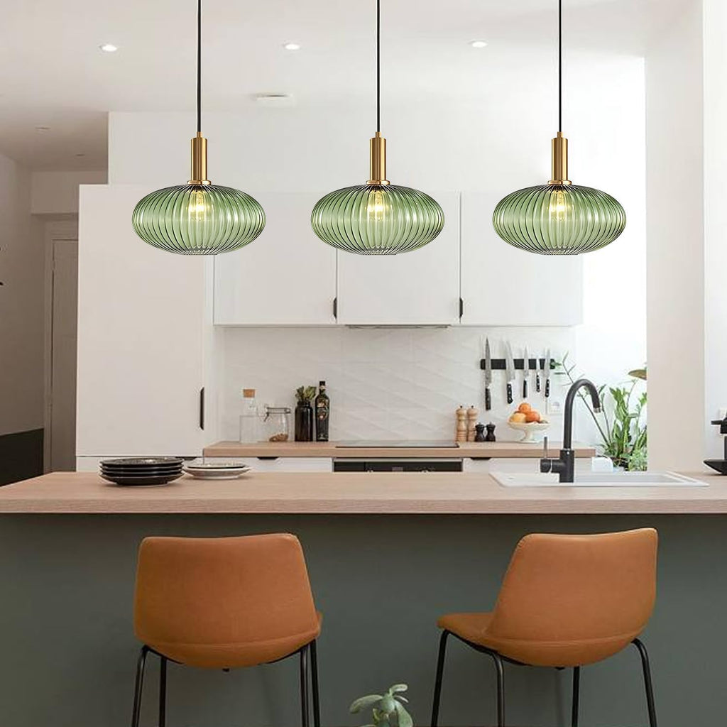 Modern Large Globe Pendant Light Fixture Nordic Glass Pendant Light Two-Pick Kitchen Farmhouse Kitchen Island Light Vintage Single Ceiling Hanging Light (Two-Pick-Green)