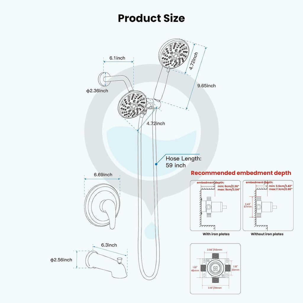 gotonovo Tub Shower Faucet Set Bathroom Shower Head Kit High Pressure Bathtub Shower Faucet 6 Modes ABS Handheld Spray Valve and Shower Trim Kit Shower Head and Handle Set Brushed Nickel