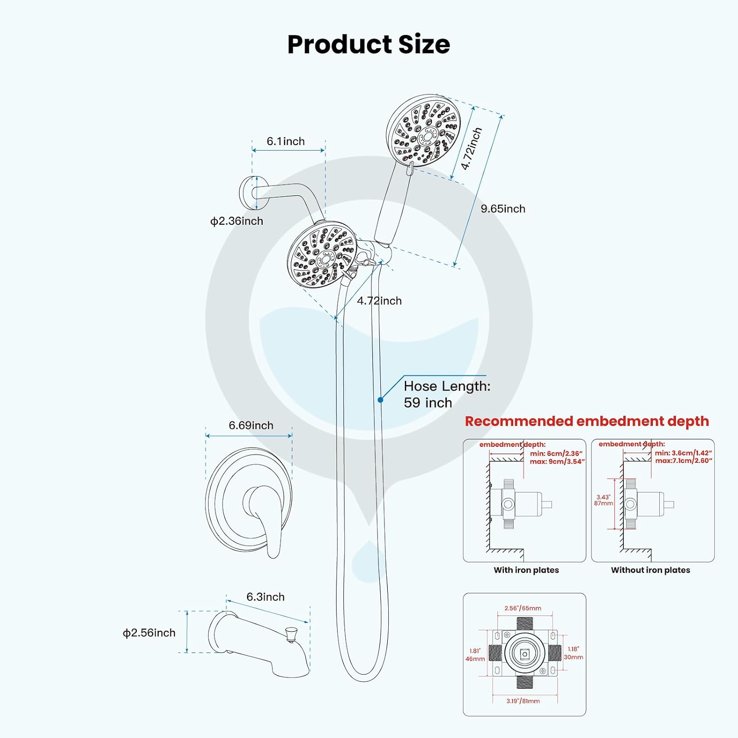 gotonovo Tub Shower Faucet Set Bathroom Shower Head Kit High Pressure Bathtub Shower Faucet 6 Modes ABS Handheld Spray Valve and Shower Trim Kit Shower Head and Handle Set Brushed Nickel