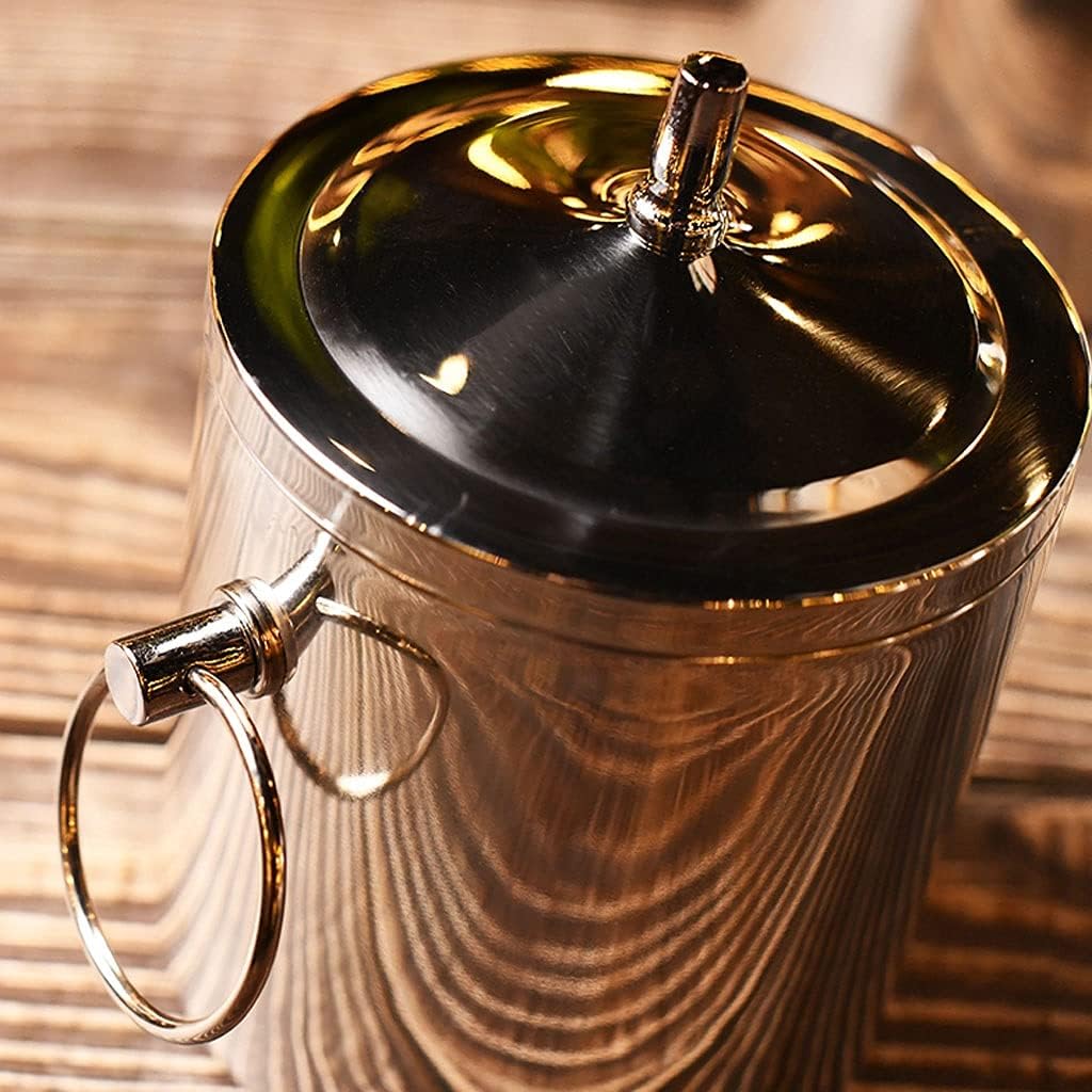 Ice Bucket,Tub Stainless Steel Bar Cooler Freezer with Lid Wine Bucket with Earrings Insulation Bucket Ice Filter 2L/Silver