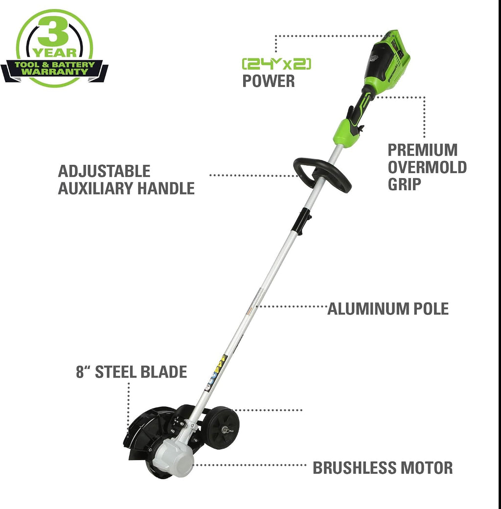 Greenworks 48V (24V x 2) 8-Inch Brushless Edger, (2) 4Ah Batteries and 4A Dual Port Charger Included, ED48L4410