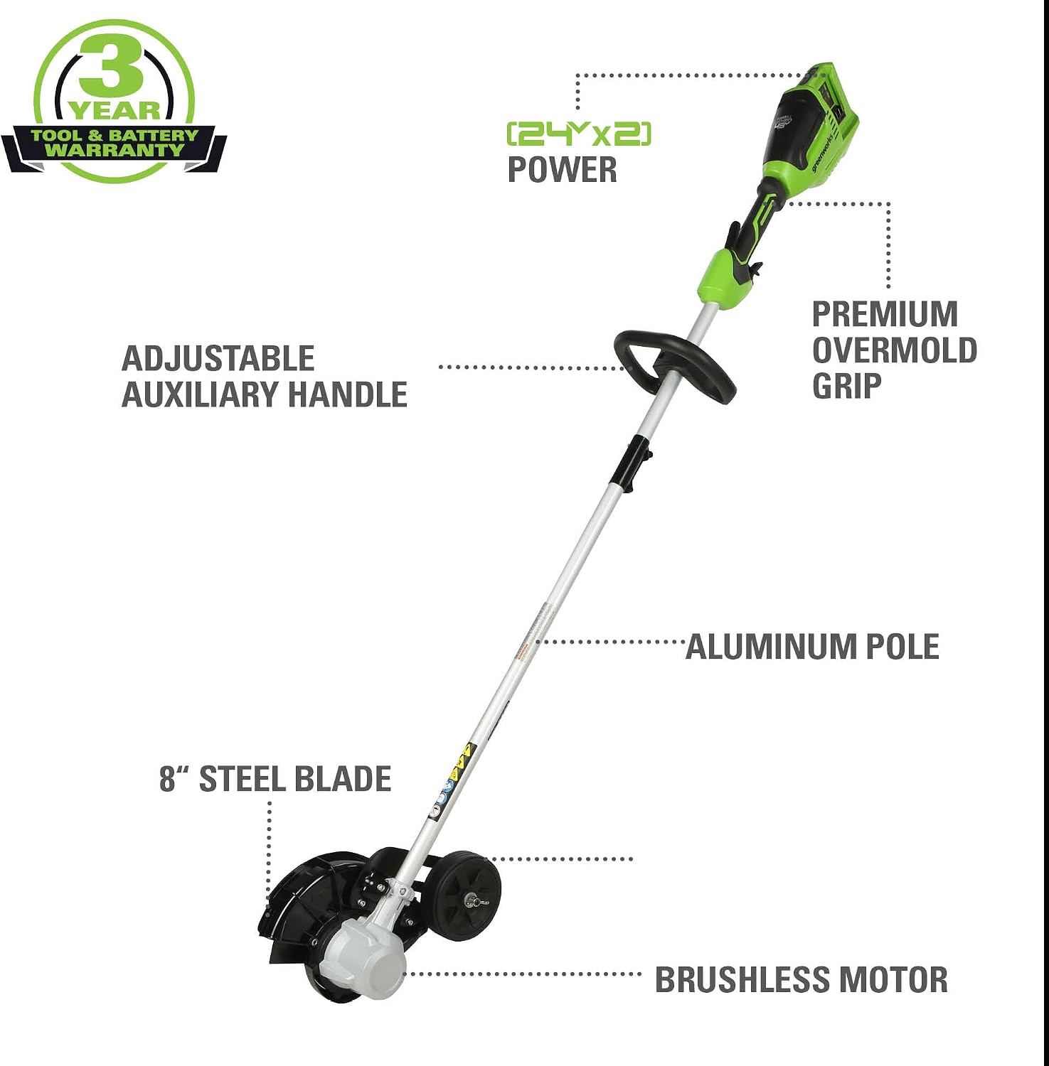 Greenworks 48V (24V x 2) 8-Inch Brushless Edger, (2) 4Ah Batteries and 4A Dual Port Charger Included, ED48L4410