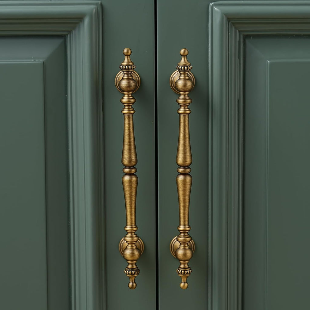 20 Pack | Cabinet Pulls | Solid Brass | 5 Inch Hole Center | Brushed Antique Brass | Vintage Cabinet Pulls for Furniture Kitchen & Bathroom Fixture