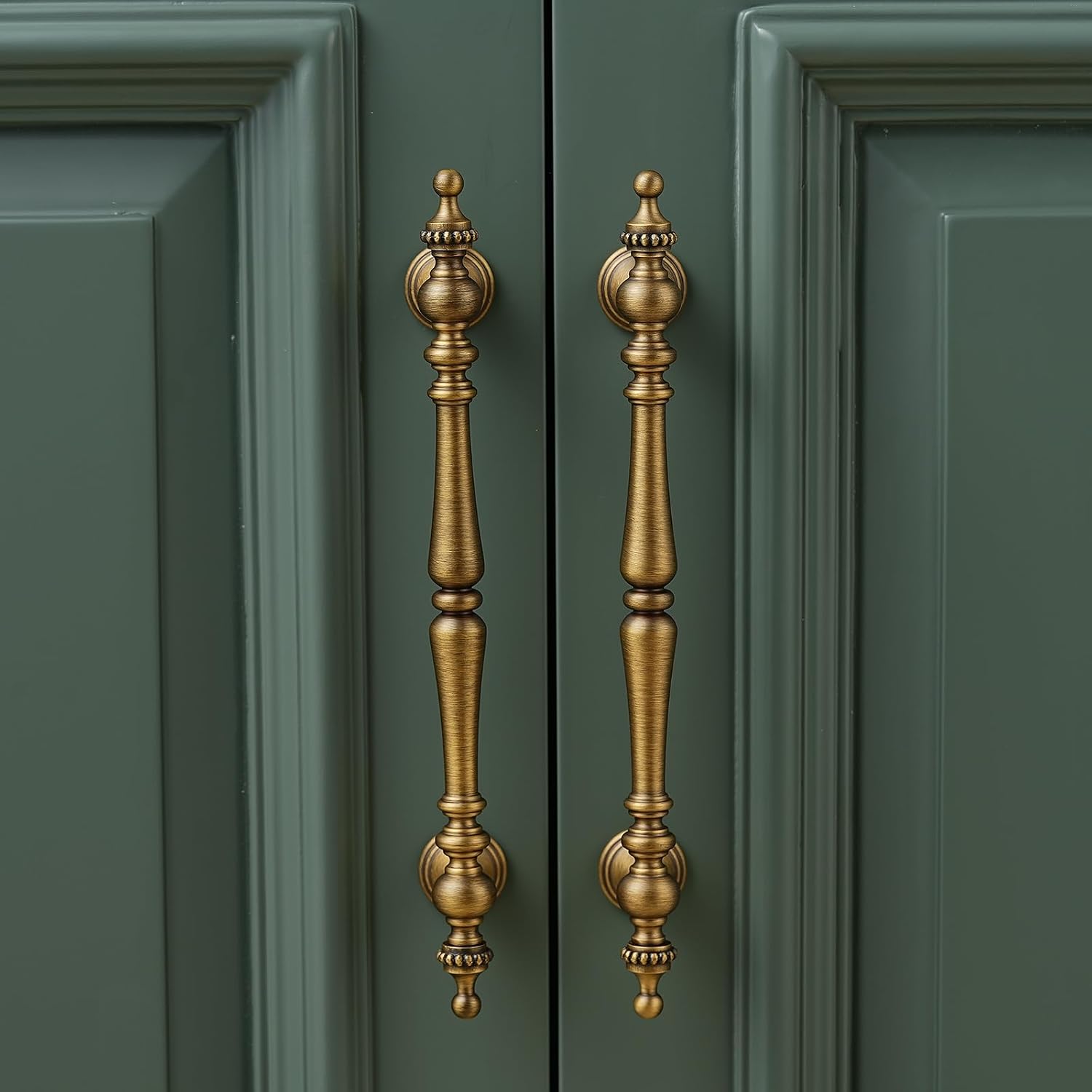 20 Pack | Cabinet Pulls | Solid Brass | 5 Inch Hole Center | Brushed Antique Brass | Vintage Cabinet Pulls for Furniture Kitchen & Bathroom Fixture