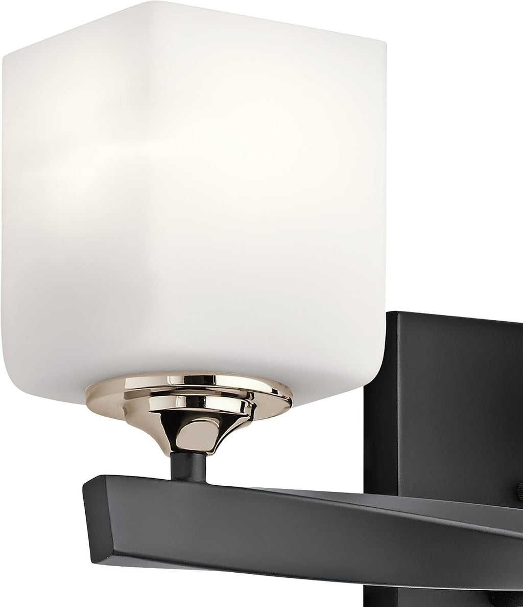 Kichler Marette 22.75' Vanity Light in Black, 3-Light Modern Bathroom Light with Satin Etched Cased Opal Glass, (22.75' W x 8' H), 55002BK
