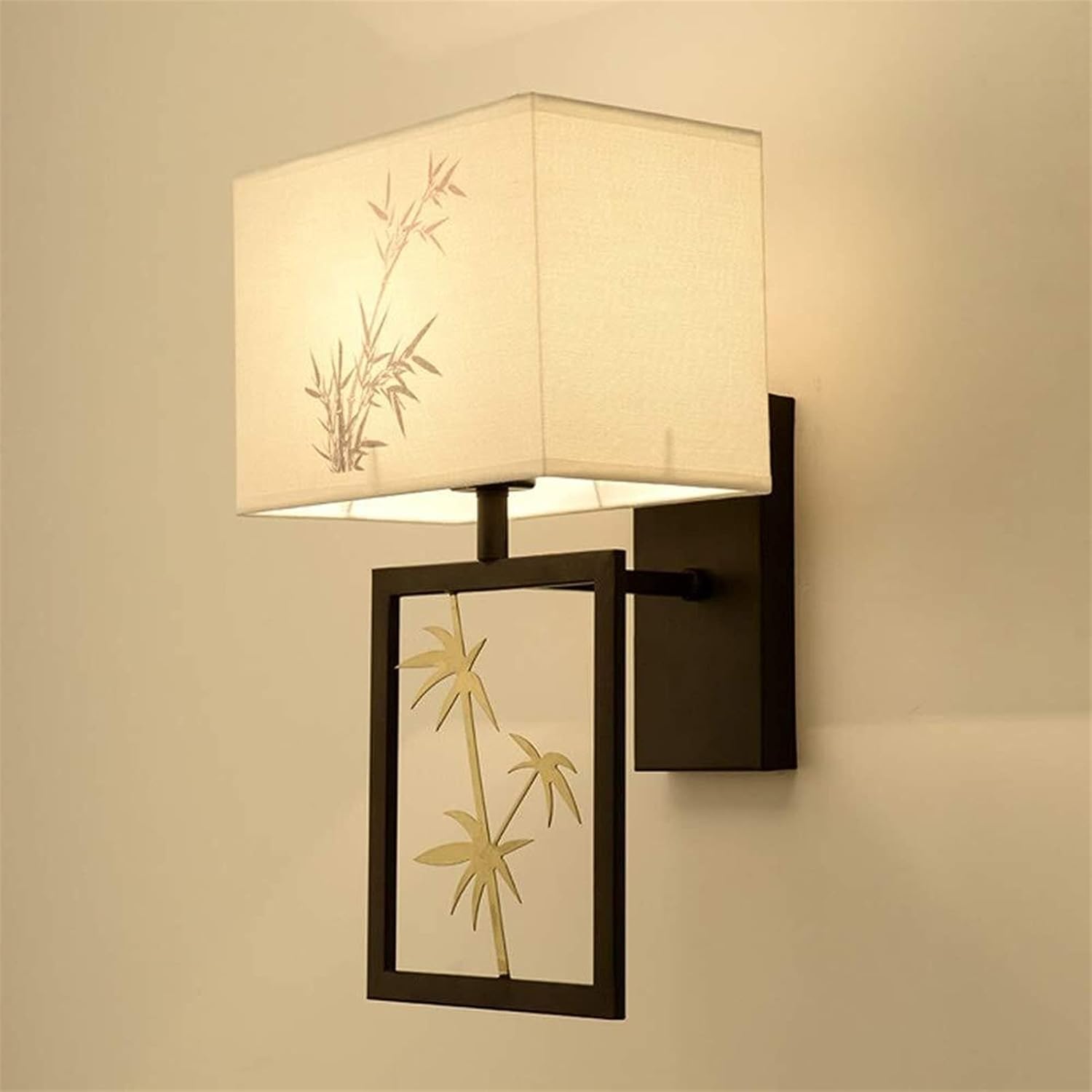 Bedroom Bedside Lamp Wall Lamp Indoor Toilet Modern Chinese Style Simple Black Wrought Iron Fixtures Bamboo Pattern Fabric Lampshade 1 Light Source Three-Color Light Wall Lamp Aisle Stairs Corrido