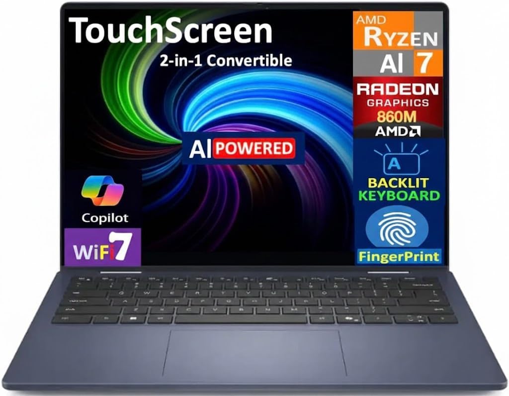 Dell 14 Plus AI Business 2-in-1 Laptop 14' Touch LCD WUXGA (AMD Ryzen AI 7 350, 16GB LPDDR5X, 2TB PCIe SSD, Backlit KB, Fingerprint, WiFi 7, Win 11 Pro), Replaces Inspiron