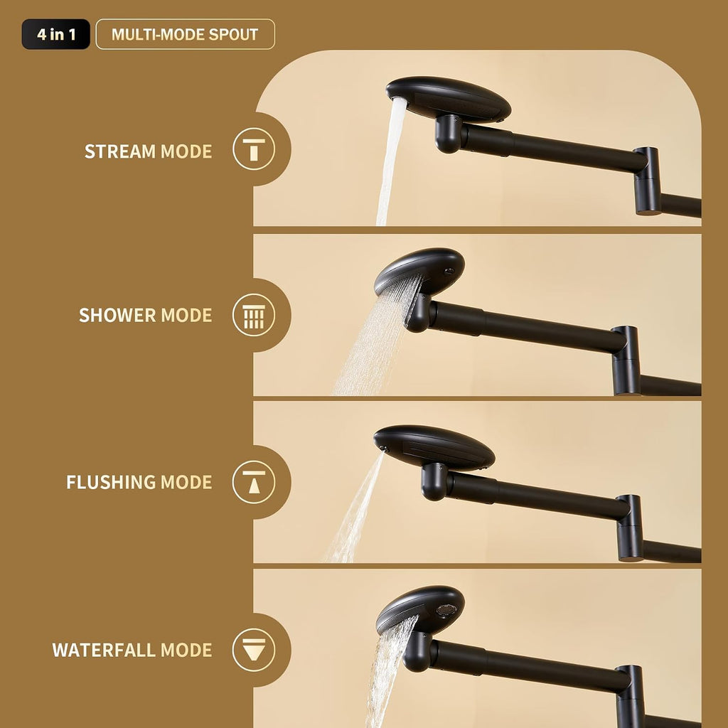 Black Tub Shower Faucet Set with Shower Valve and trim kit, Shower Head and Handle Set with 1080° Rotating shower Arm 8 Inch showerhead, 1080° Rotating Bathtub Spout with 4 Modes Tub Spout