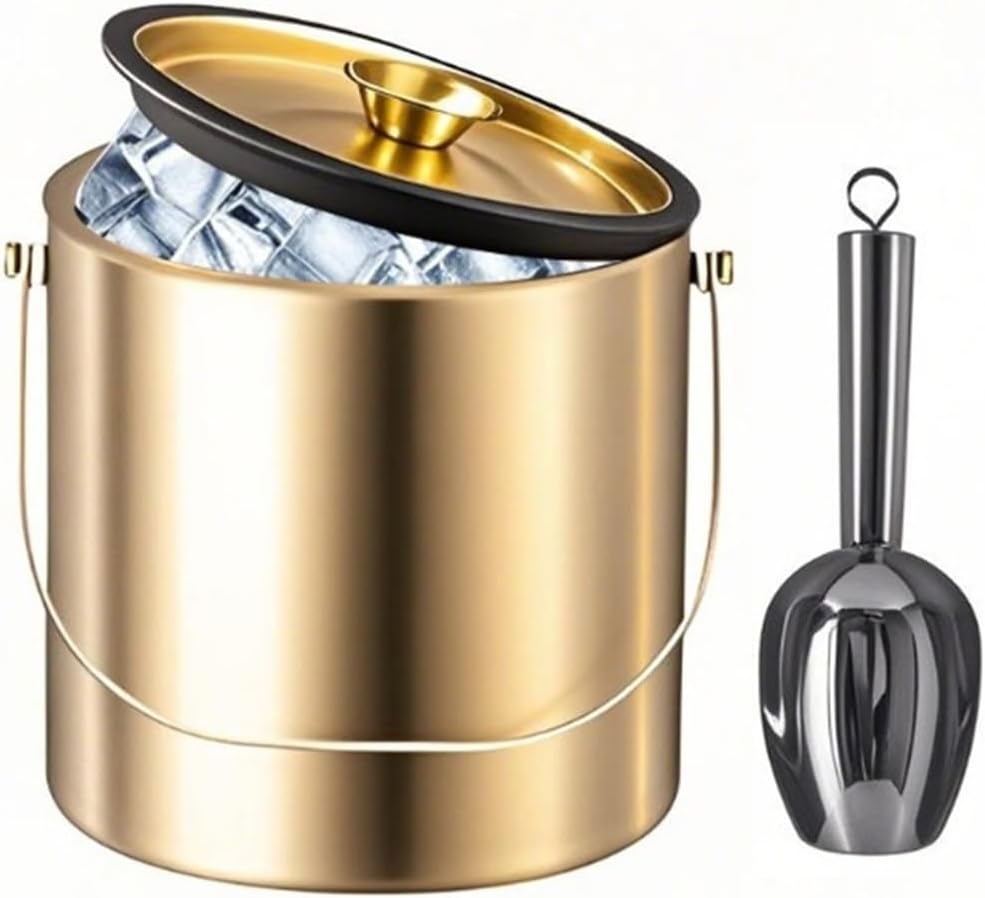 Double-Wall Insulated Stainless Steel Ice Bucket With Lid And Scoop Container For Champagne Bar Accessories(4L silver)