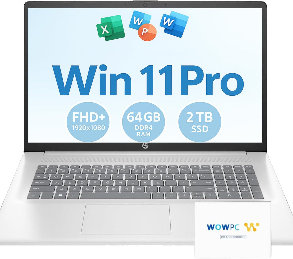 HP 2025 New 17 inch Laptop Computer • 64GB RAM • 2TB SSD • AMD Ryzen 5 Processor (6-Cores) • 10-Key Number Pad • Long Battery Life • w/WOWPC Recovery USB • Windows 11 Pro with Microsoft Office