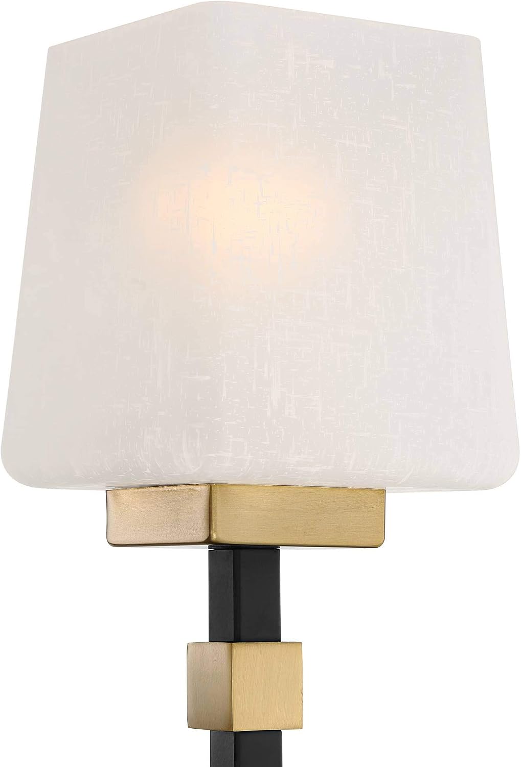 Possini Euro Design Beauregard Modern Industrial Wall Light Black Gold Metal Hardwired 21 3/4' Wide 3-Light Fixture Mounted Square Linen Glass Shade for Bathroom Vanity Mirror House Home Room Decor
