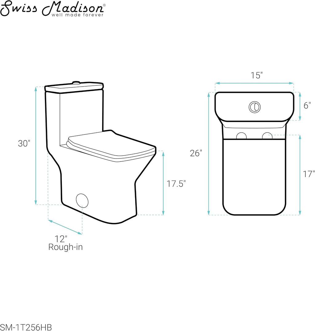 Carre One Piece Square Toilet Dual Flush, Black Hardware