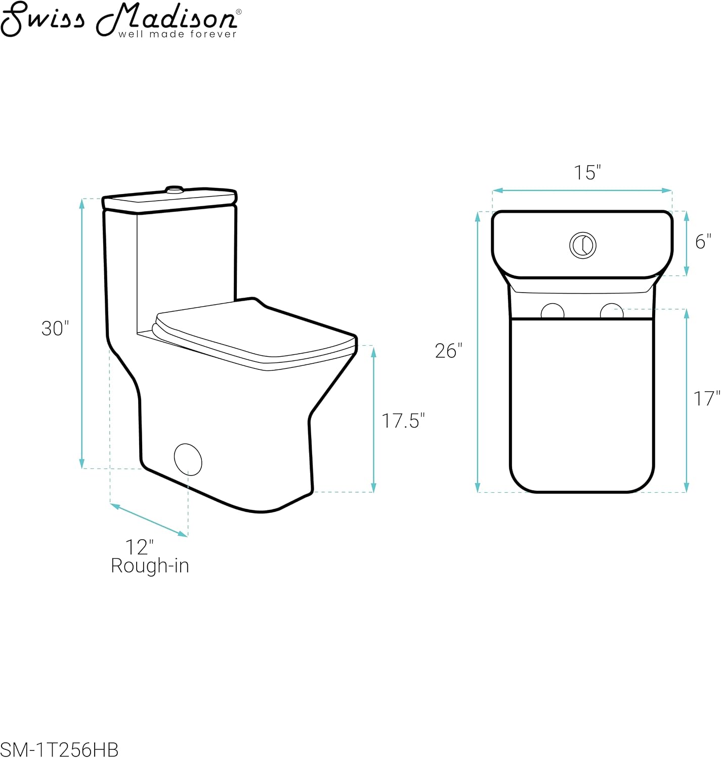Carre One Piece Square Toilet Dual Flush, Black Hardware