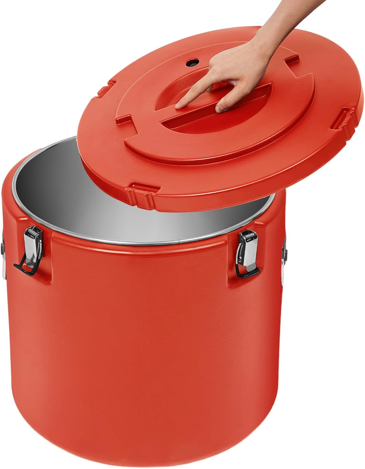 53 Quart Insulated Soup Container Commercial Food Warmer Container for Hot & Cold Food, 304 Stainless Steel Insulated Ice Bucket with Lid (Red)