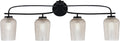 Toltec Lighting Cavella 4-Light Bath Bar – Modern Vanity Light Fixture for Bathroom – Dimmable and LED-Compatible Wall Light – Matte Black Finish, 5' Silver Textured Glass