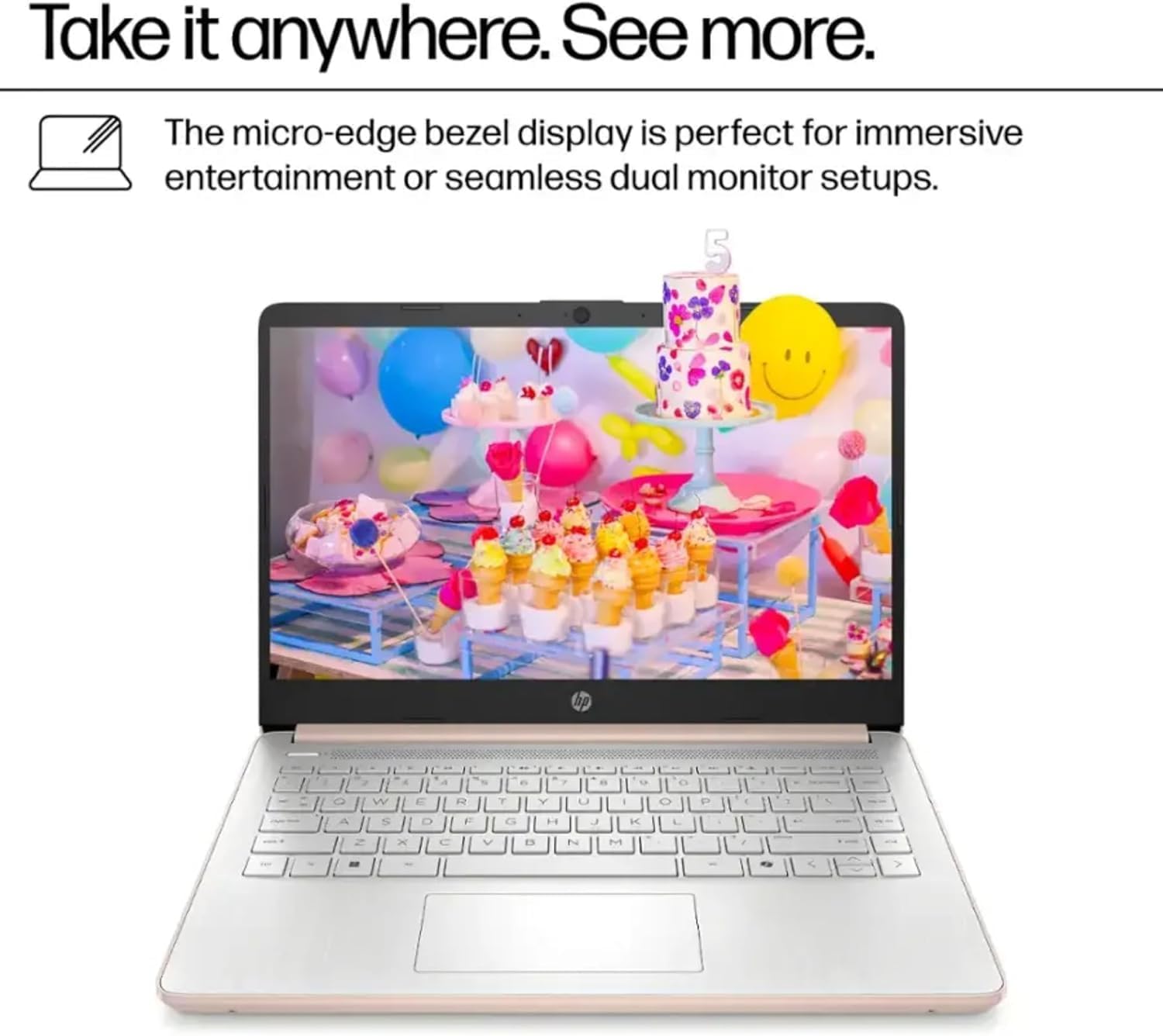HP Ultrabook 14 Laptop with Free Microsoft 365 • 16GB RAM • Intel 4-Core CPU • 1.1TB Storage (64GB OnBoard w/ 64GB External + 1TB OneDrive) • Windows 11 w/o Earphones (Rose Gold)