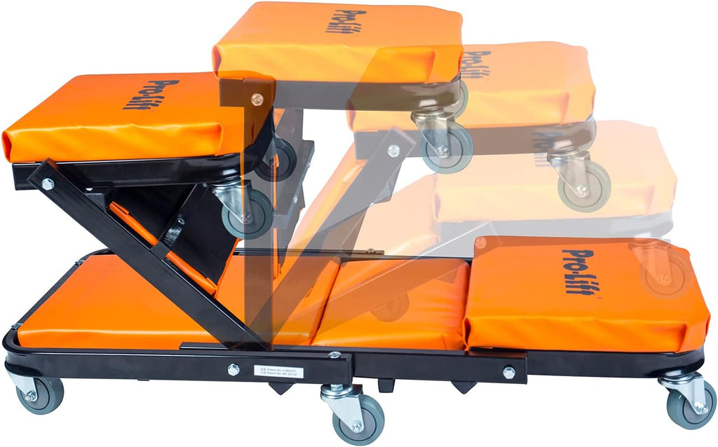 Pro-Lift Foldable Z Creeper - 2-in-1 Rolling Folding Car Creeper & Seat - 40' Adjustable Roller Garage Chair Lay Down or Sit, 450 LBS Capacity Under Car Roller Creeper with 6 Swivel Casters