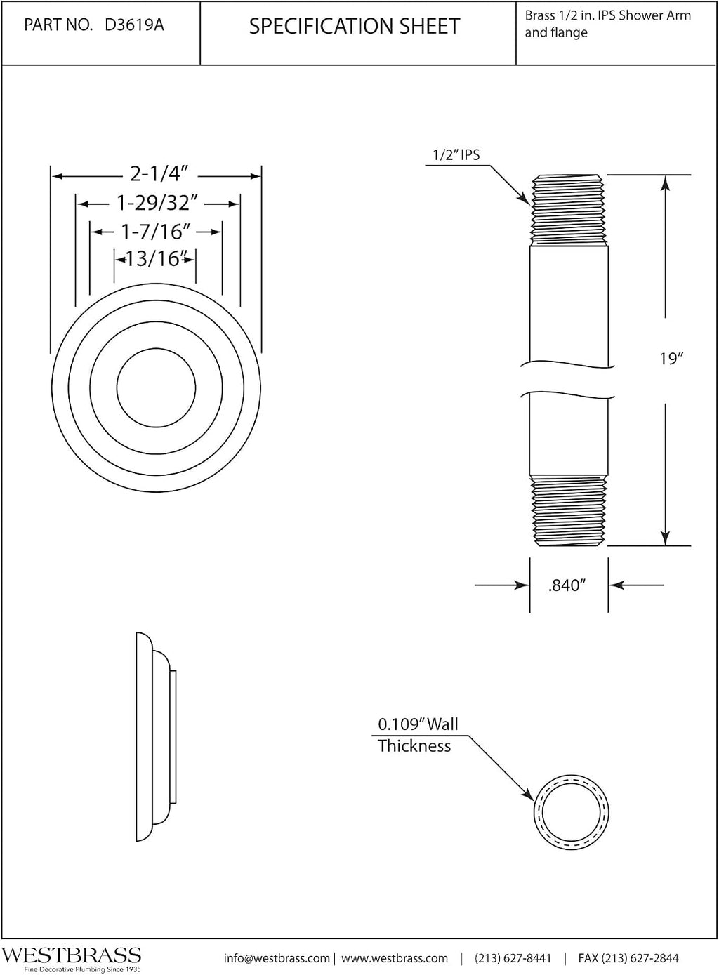 Westbrass D3619A-25-62 1/2' IPS x 19' Round Ceiling Mount Shower Arm with Flange, Matte Black (25-Pack)
