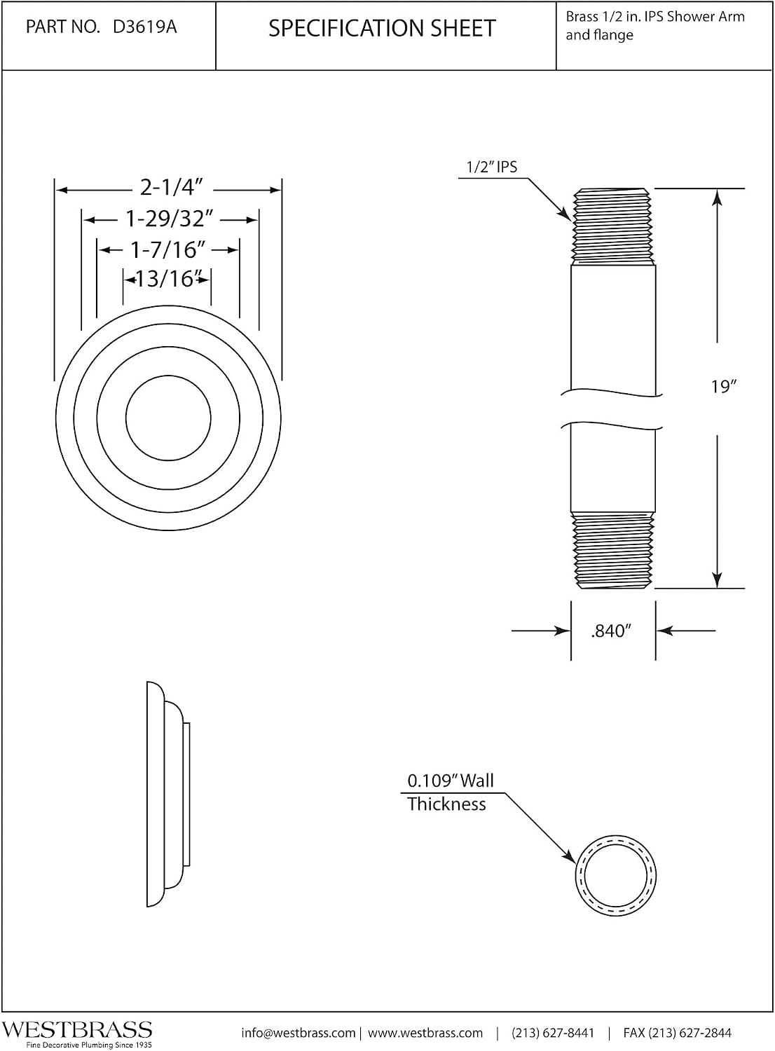 Westbrass D3619A-25-62 1/2' IPS x 19' Round Ceiling Mount Shower Arm with Flange, Matte Black (25-Pack)