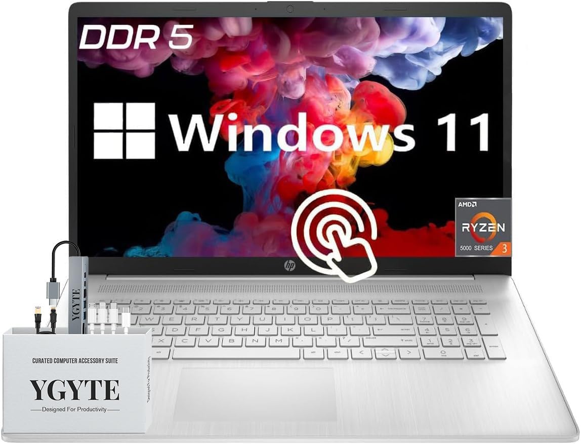 HP 17.3 Touchscreen Laptop Computer, 17 Inch HD+ Touch Screen Laptop, AMD Ryzen 3, Windows 11, 8GB DDR5 RAM, 512GB SSD, 10-Key Number Pad
