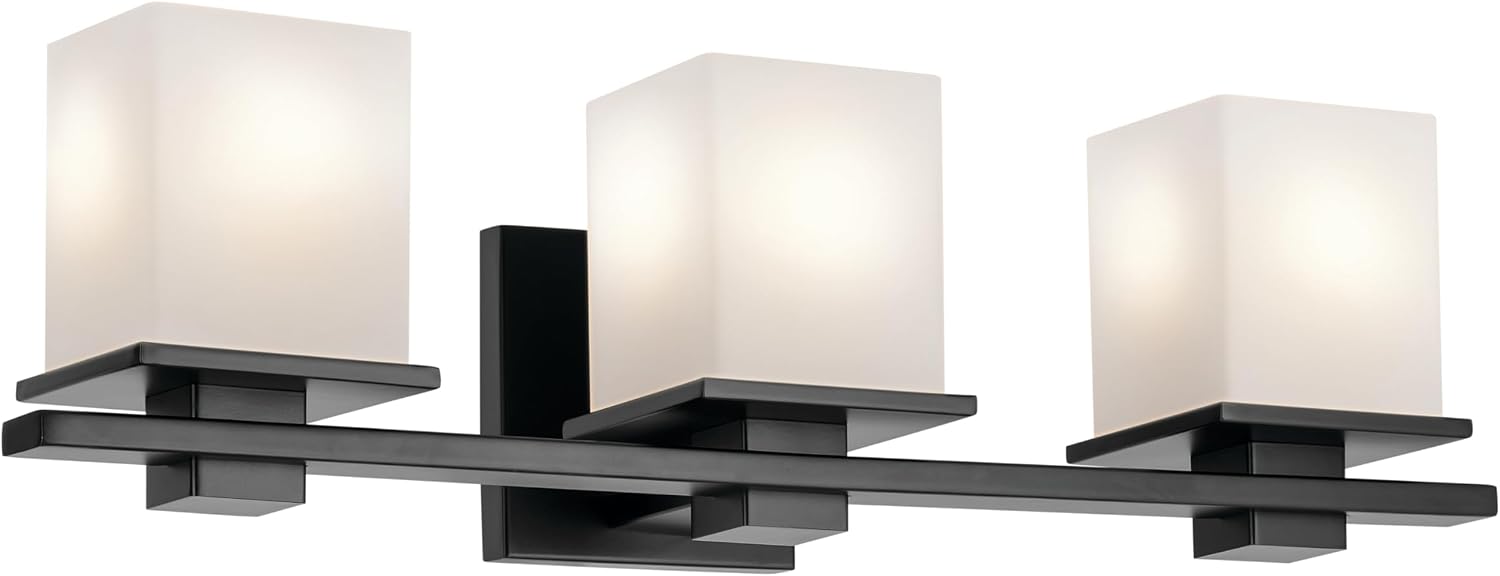Kichler Tully 24' 3-Light Bathroom Vanity Light Fixture with Satin Etched Cased Opal Glass in Black for Over Mirror, Soft Modern Style (24' x 6.5' x 7'), 45151BK