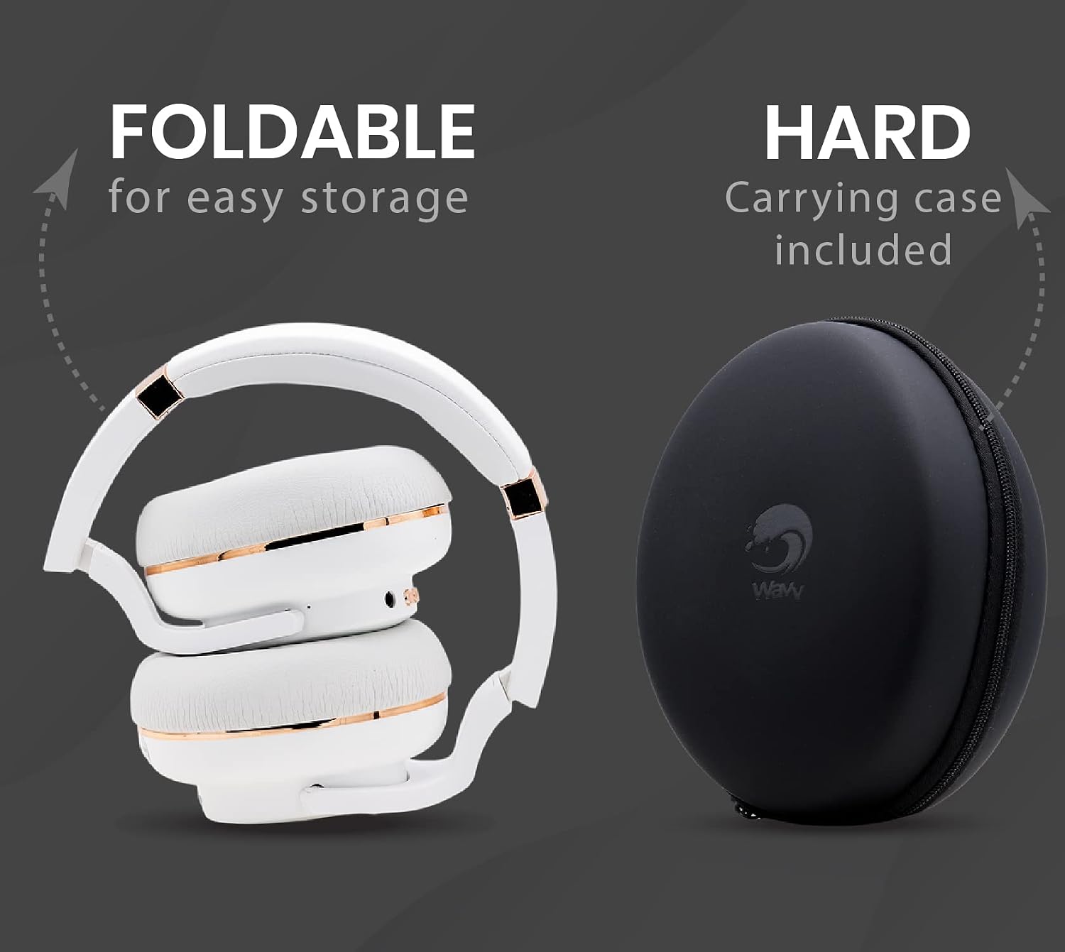 WAVV Element Active Noise Cancelling Headphones Wireless Over Ear Bluetooth Headphones with Microphone, Deep Bass, Quick Charge 40H Playtime,Comfortable Ear Pads for Cellphone/TV/PC/Laptop (Gold)