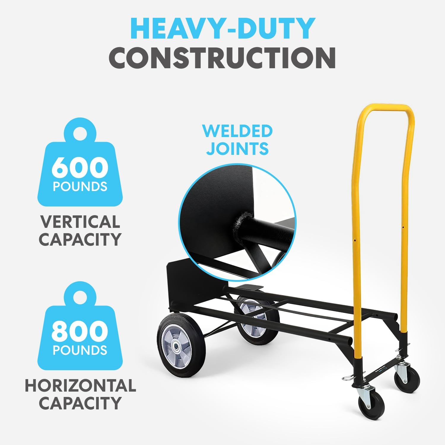 Simpli-Magic 2 in 1 Convertible Hand Truck and Dolly, 800LBS – Heavy-Duty Moving Dolly Cart with 10' Flat Free Rubber Wheels & Handle