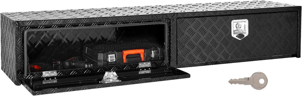VEVOR Truck Tool Box, 72 x 13 x 16 Inch, Black Aluminum Tread Topsider Toolbox with Dual Drop Doors, Heavy Duty Lockable Storage and Organization Box with Latch, Corrosion-Resistant, for Truck Bed