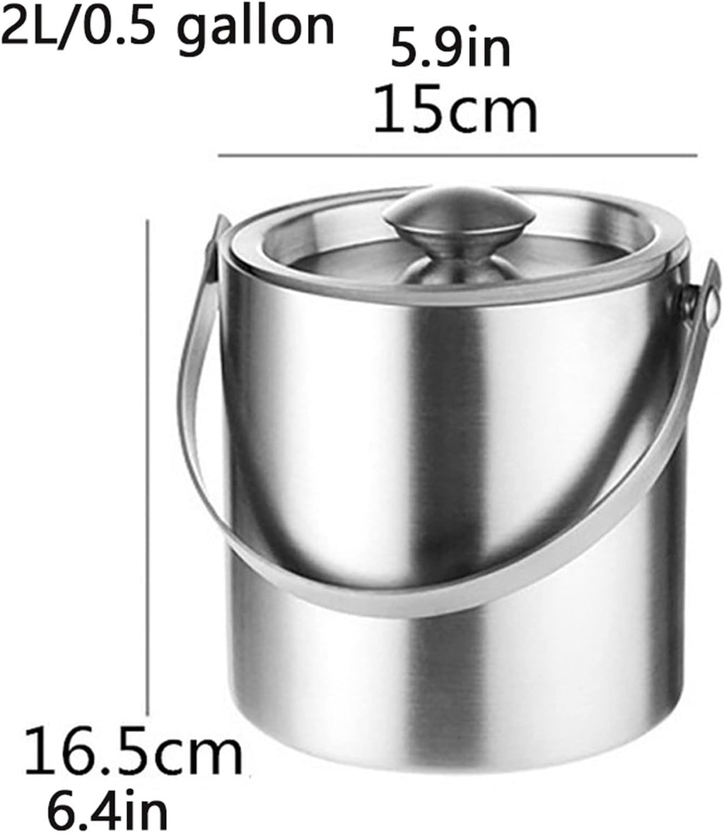 ice bucket,bucket with lid, ice bucket gift 304 Stainless Steel Ice Bucket Portable Double Wall Insulated With Lid For Wine Champagne Whiskey Beverage Beer Tools wine buckets for parties ( Color : Sil