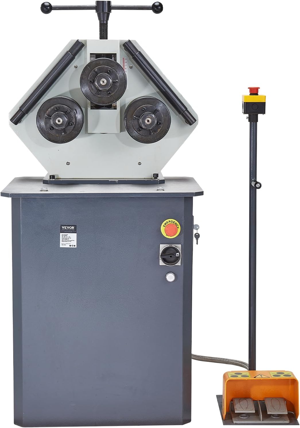 VEVOR 750W Electric Roll Bending Machine, 3-Roller Electric Pipe Bender Machine with Reversible Foot Switch, Support Horizontal/Vertical Operation (220V 60Hz 3-Phase, No Plug)