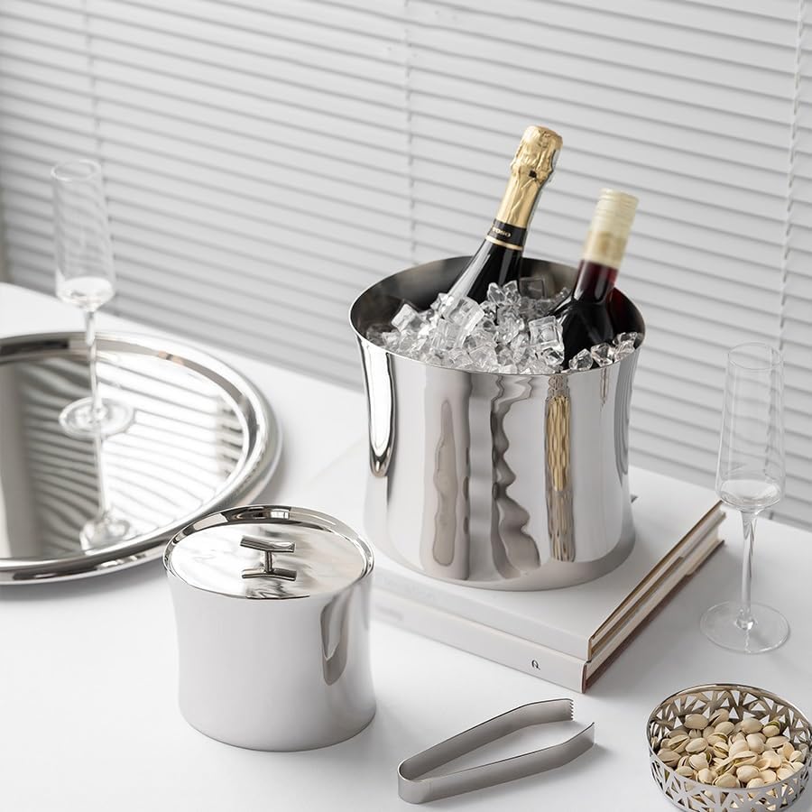 Ice Bucket Ice Bucket for Freezer European Style Stainless Steel Ice Bucket, Home Wine, Champagne, Beer, Red Wine, Ice Bucket Model Room Decoration Ice Buckets Party Cooler Drink Cooler(Medium)