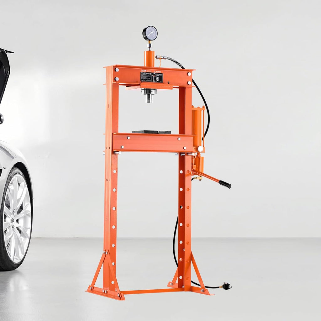VEVOR Hydraulic Shop Press, 20 T H-Frame Pneumatic Shop Press with Press Plate, Stable Garage Floor Adjustable Hydraulic Press with Triangular Support, Fit for Bending, Straightening & Stamping