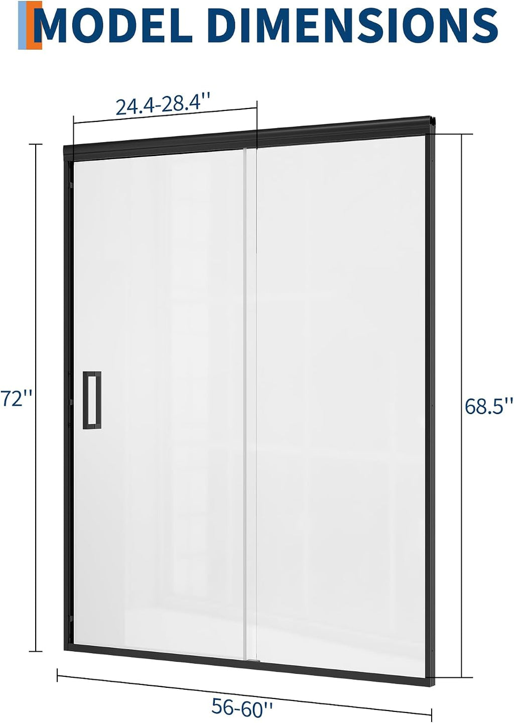 Framed Sliding Shower Door 56–60 Inch W x 72 Inch H – Dual Sliding Tempered Glass Panels with Easy-Clean Coating, Matte Black Aluminum Frame, Modern Shower Enclosure for Main Bathroom