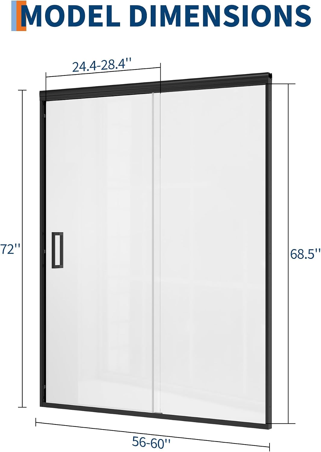 Framed Sliding Shower Door 56–60 Inch W x 72 Inch H – Dual Sliding Tempered Glass Panels with Easy-Clean Coating, Matte Black Aluminum Frame, Modern Shower Enclosure for Main Bathroom
