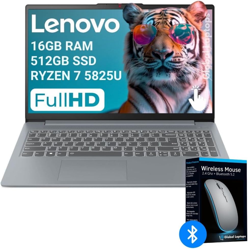 Lenovo IdeaPad Slim 3 15ABR8 2025 Business Laptop 15.6' FHD IPS Touchscreen 8-Core AMD Ryzen 7 5825U 16GB DDR4 2TB SSD AMD Radeon Graphics Wi-Fi 6 Win11 Home w/ONT 32GB USB