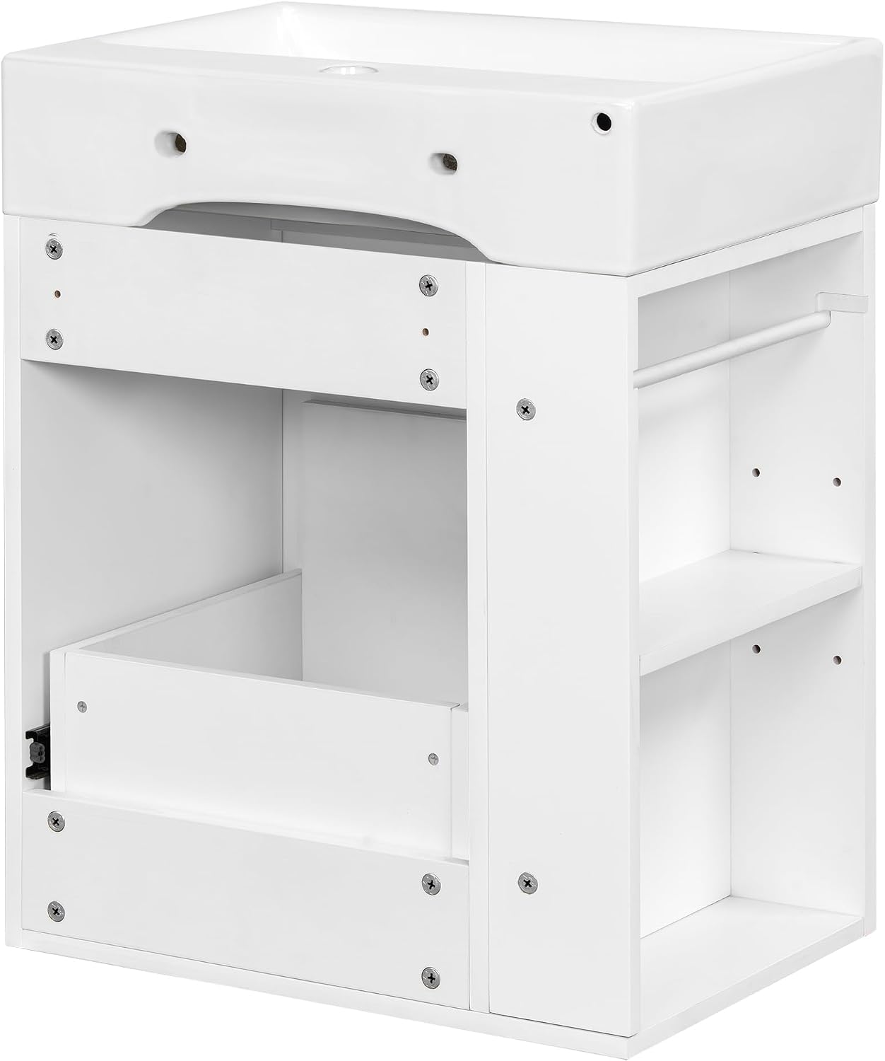 20-inch Bathroom Vanity with Sink Combo, Wall-Mounted Single Storage Cabinet with One Drawer& Left 2-Tier Storage Shelves, Wooden Vanity with Ceramic Basin for Bathroom, White