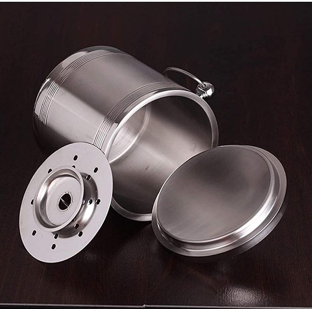 BTZHY Ice Bucket,Wine Glass Candy Double Walled Stainless Steel with Ice Tongs, Scoop, Lid, and Exclusive Handmade Nylon