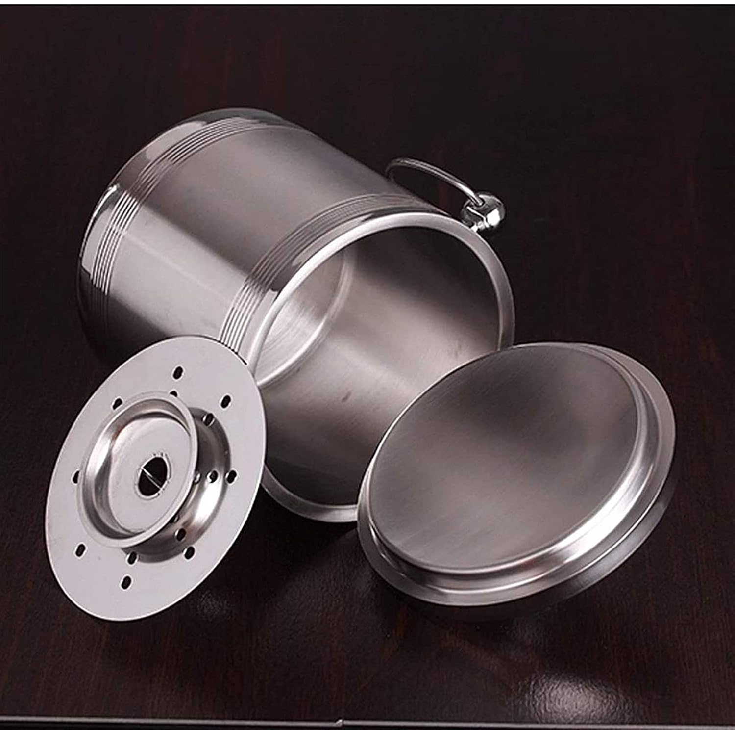 BTZHY Ice Bucket,Wine Glass Candy Double Walled Stainless Steel with Ice Tongs, Scoop, Lid, and Exclusive Handmade Nylon