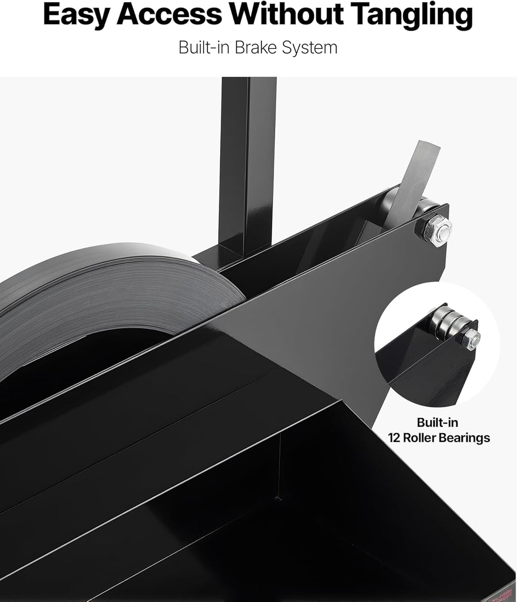 VEVOR Banding Strapping Cart, Fit for Steel Strapping Coils with 23.6 inches Core Outer Size, Heavy Duty Strapping Dispenser with Rubber Wheels, Suitable for Factory, Warehouse, Loading Area