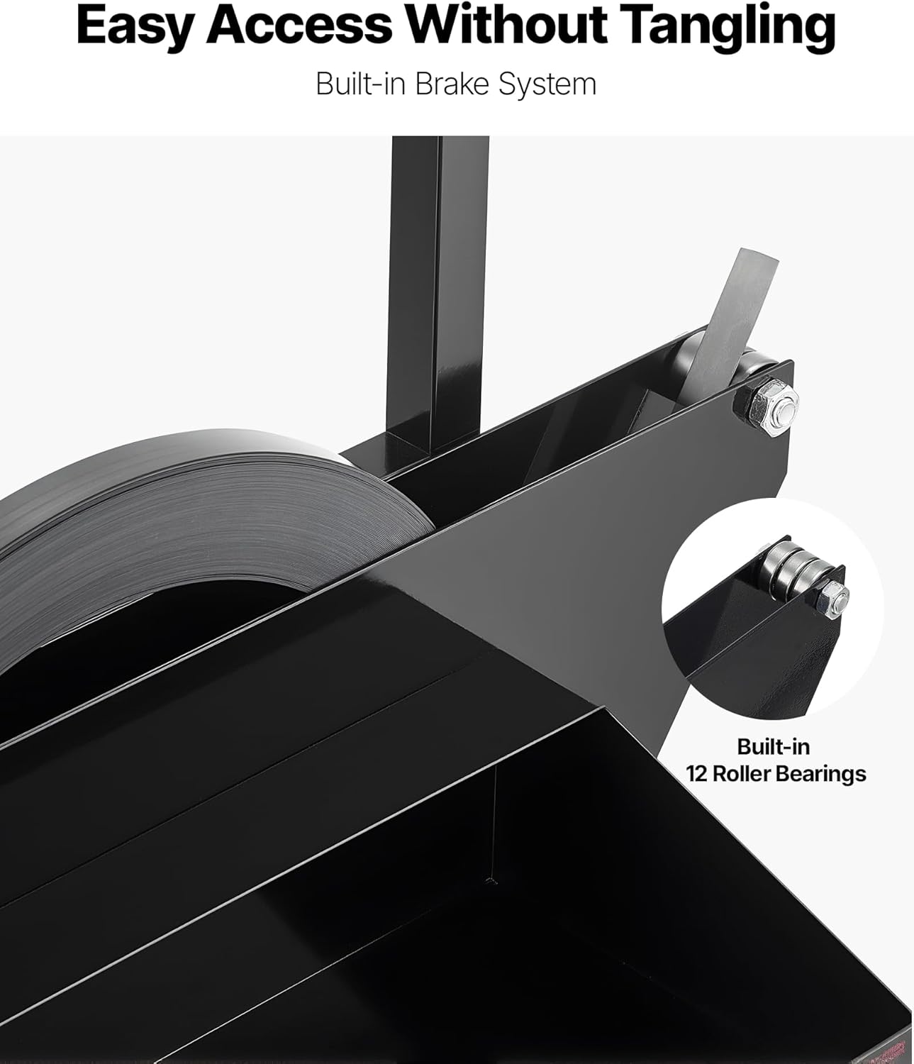 VEVOR Banding Strapping Cart, Fit for Steel Strapping Coils with 23.6 inches Core Outer Size, Heavy Duty Strapping Dispenser with Rubber Wheels, Suitable for Factory, Warehouse, Loading Area
