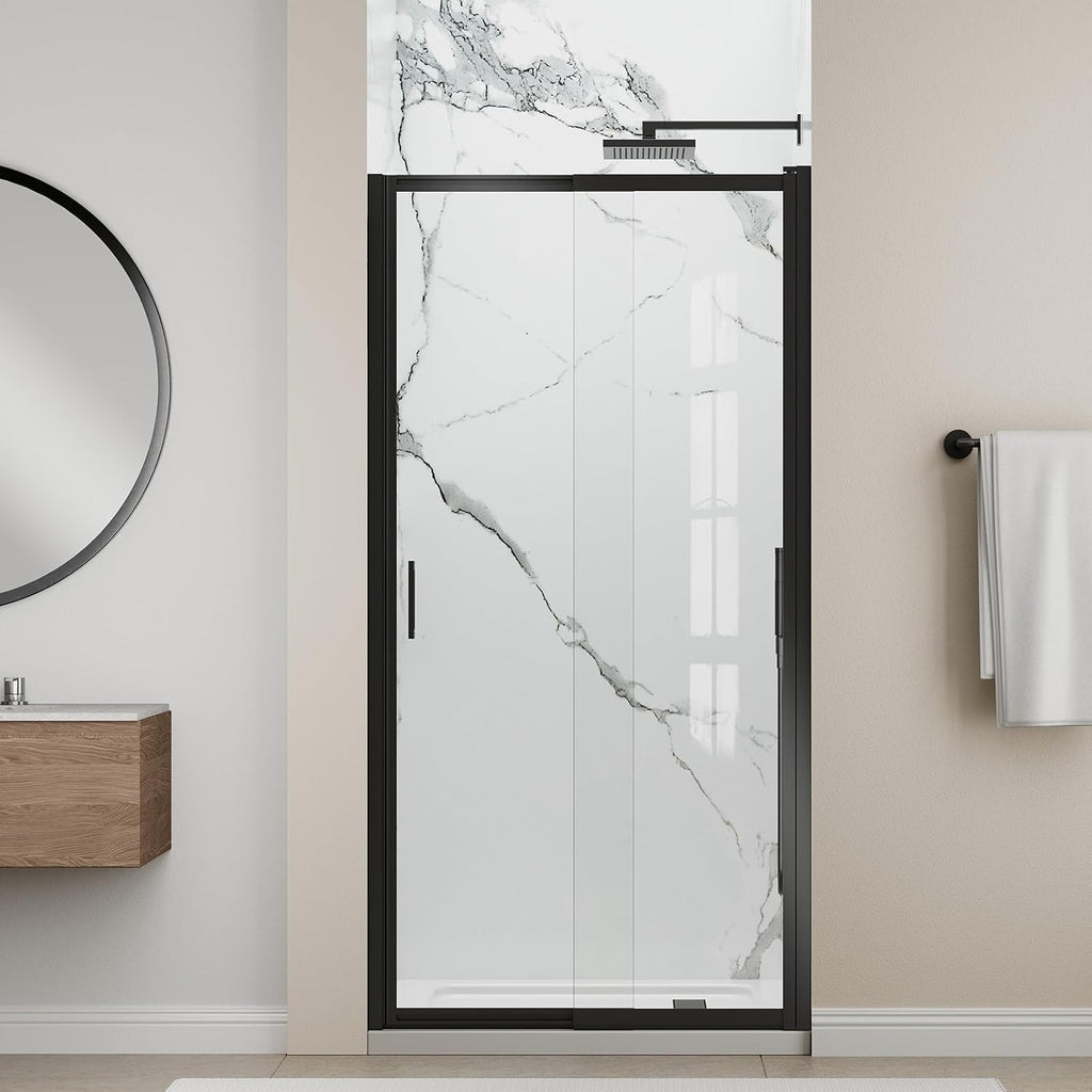 34-37' W x 72' H Pivot Swing Glass Shower Doors, 180° Rotating Retractable Bathroom Shower Door, Frameless Sliding Extended Bypass Shower Door with 3/16'(5mm) Clear SGCC Tempered Glass Matte Black
