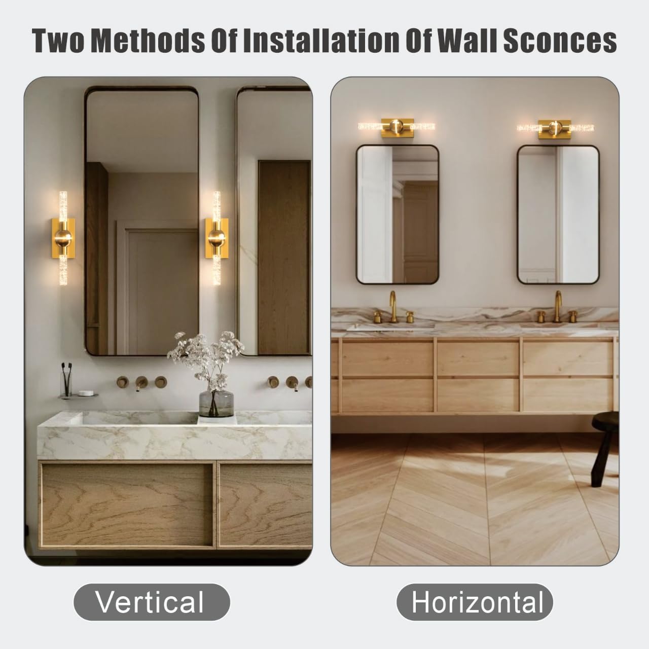 Modern Brass Wall Sconce Indoor, LED Wall Light Fixtures Set of 2 | 13W Dimmable Brightness, 17.7' Bathroom Vanity Light, Bedroom Hallway Use, Hardwired Wall Mount Lighting, 3000K Warm White