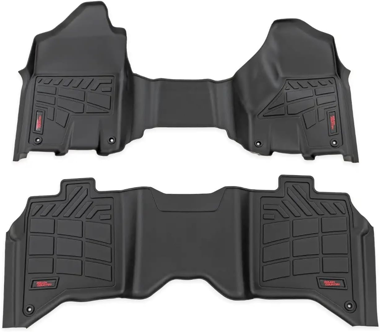 Rough Country Sure-Fit Floor Mats for Ram 2500/3500 (2019-2024) Crew Cab with Front Bench Seat - Waterproof, Non-Slip Flexible Floor Mat, Front & Rear Set