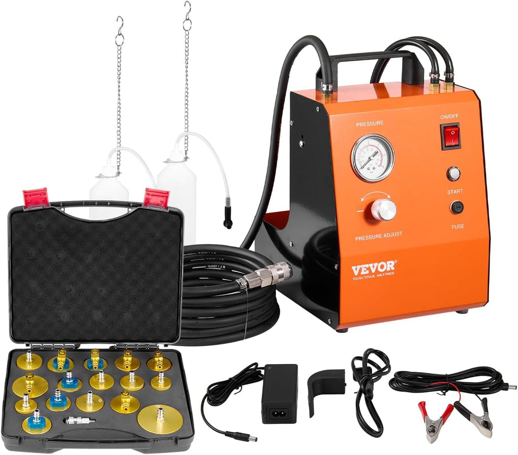 VEVOR Electric Brake Bleeder Kit, Professional 110V Brake Master Cylinder Bleeder Kit with Pressure Gauge & Built-in Air Pump, Versatile Brake Bleeder Adapter Set for Both DC & AC Power