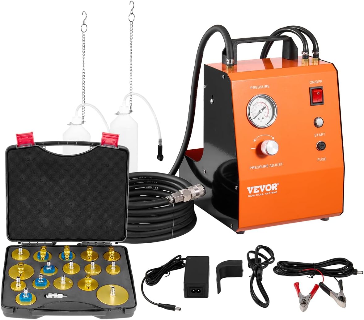 VEVOR Electric Brake Bleeder Kit, Professional 110V Brake Master Cylinder Bleeder Kit with Pressure Gauge & Built-in Air Pump, Versatile Brake Bleeder Adapter Set for Both DC & AC Power