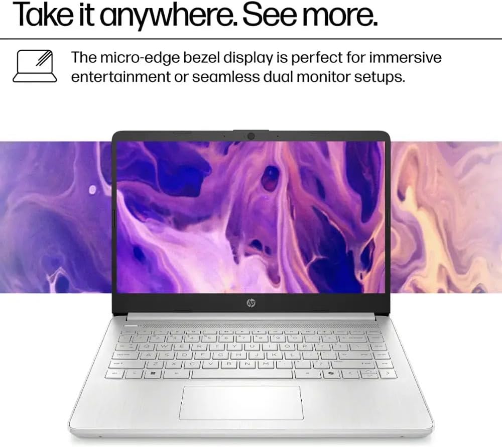 HP 14 Laptop Ultra Thin & Light, Intel N150 Quad-Core Processor, 8G RAM, 128GB SSD, HDMI, USB-C, WiFi 6, SD Card Reader, Microsoft Office 365 Included, Windows 11, Silver, XtreDura Accessories