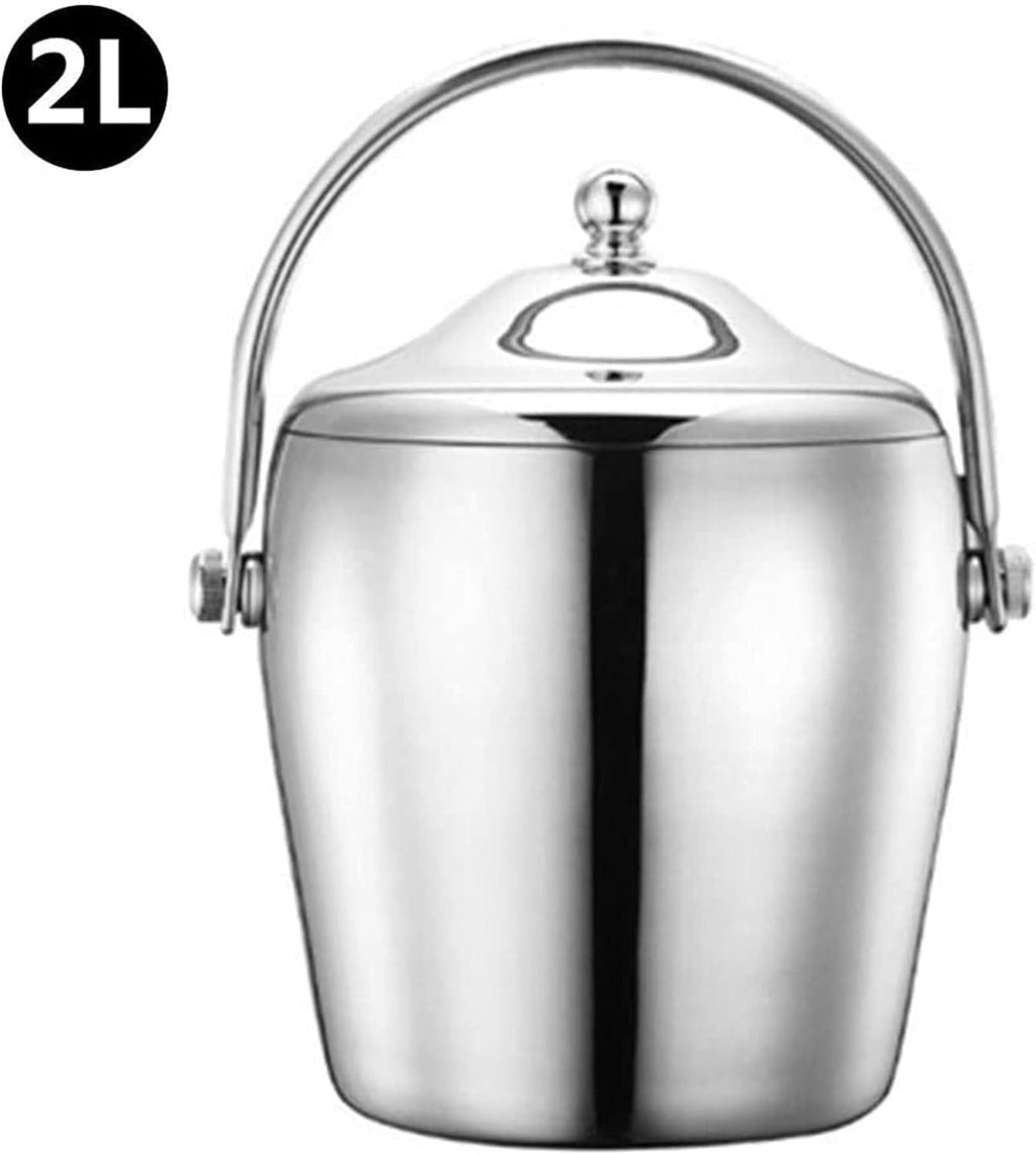 BTZHY Ice Bucket,Wine Glass 1.2/2L Stainless Steel Portable 6-Hour Double-Layer Insulated Freezer with Lid for Parties Barbecues Buffets