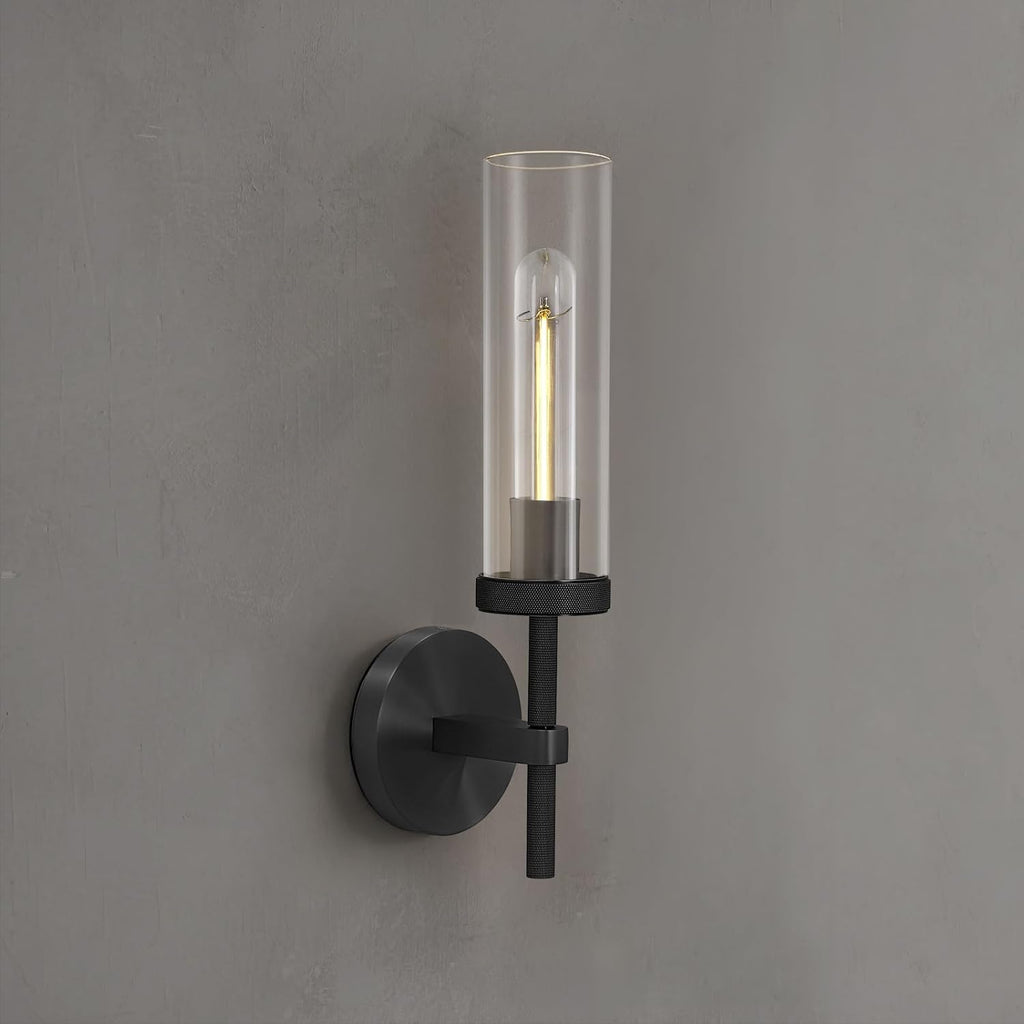 Knurled Wall Sconces, 1 Pack Black Wall Sconce Lights, 14' Black Bathroom Wall Sconces, Glass Linear Sconce Wall Lighting, Vanity Lights Bathroom Light Fixture Wall Lights for Living Room